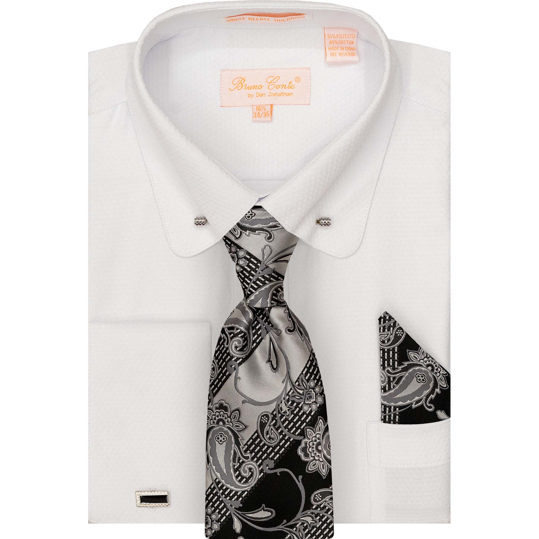 Bruno Conte Jacquard Shirt w/ Tie Bar, Cufflinks, Tie & Hanky BC1166 Bruno Conte Jacquard Shirt w/ Tie Bar, Cufflinks, Tie & Hanky BC1166