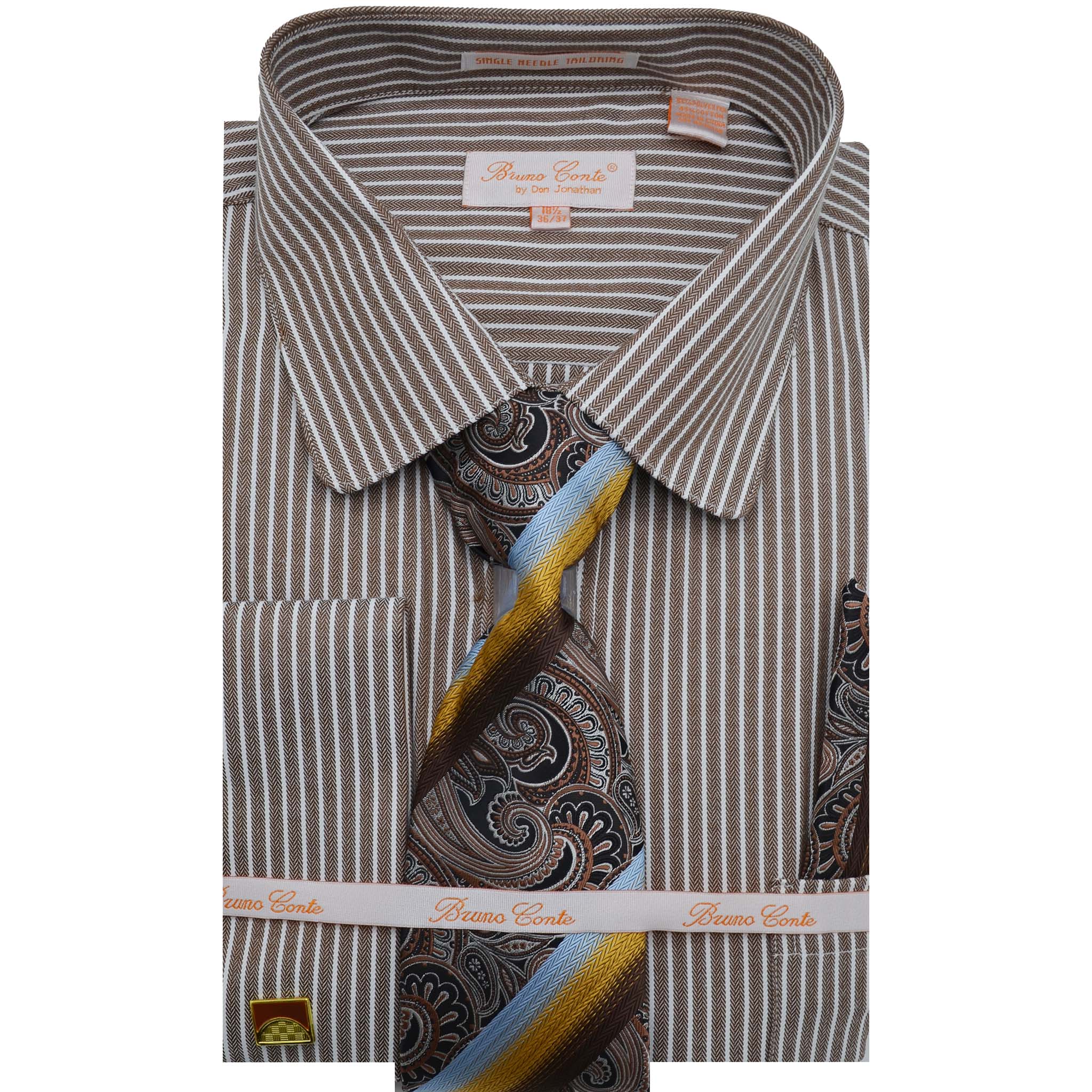 Bruno Conte Yarn Dyed Stripe Shirt w/ Cufflinks, Tie & Hanky BC1170 – Suit & Tux Warehouse Bruno Conte Yarn Dyed Stripe Shirt w/ Cufflinks, Tie & Hanky BC1170 – Suit & Tux Warehouse