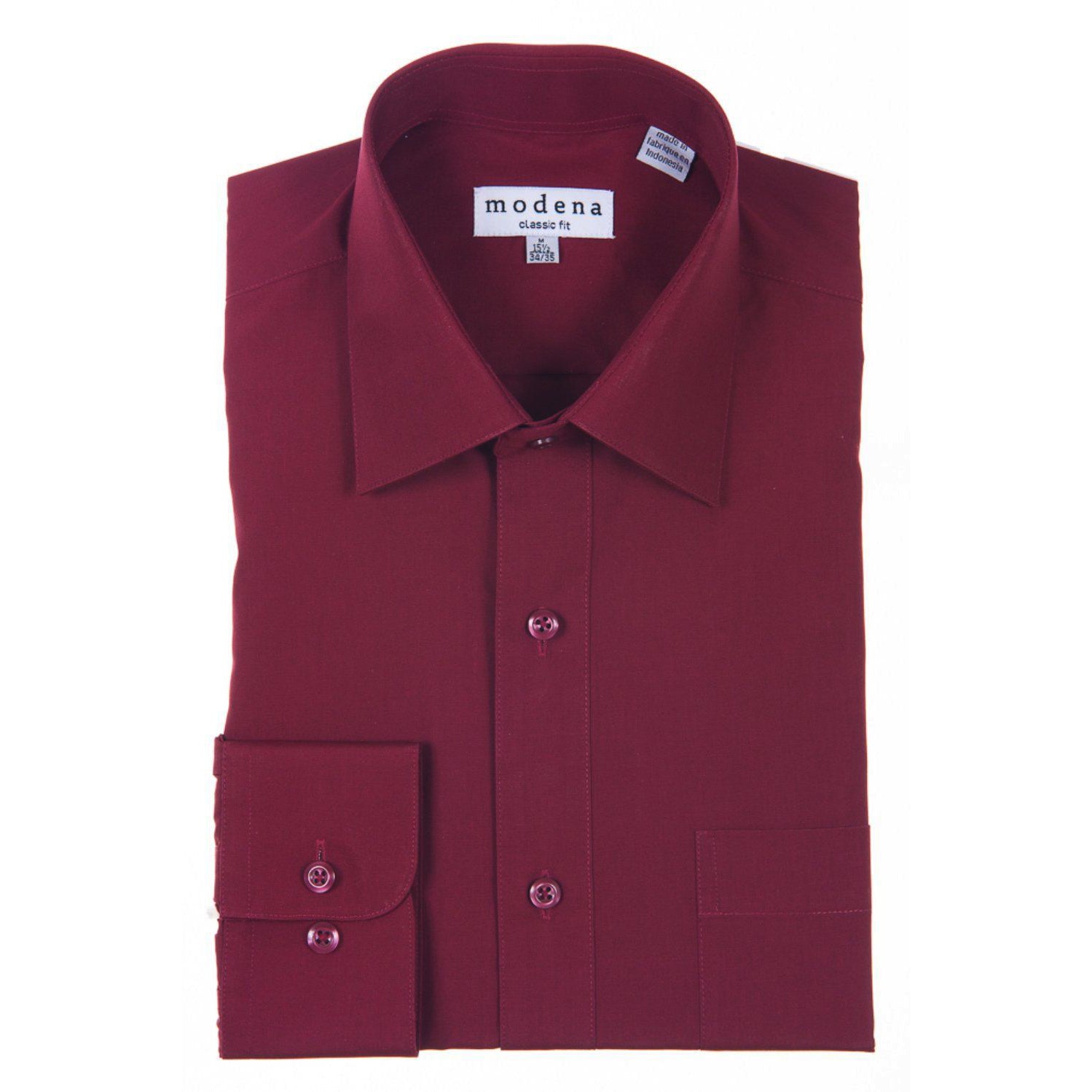 Modena Men's Classic Fit Long Sleeve Burgundy Dress Shirt M300CLOR 22 36/37 / Burgundy Modena Men's Classic Fit Long Sleeve Burgundy Dress Shirt M300CLOR 22 36/37 / Burgundy
