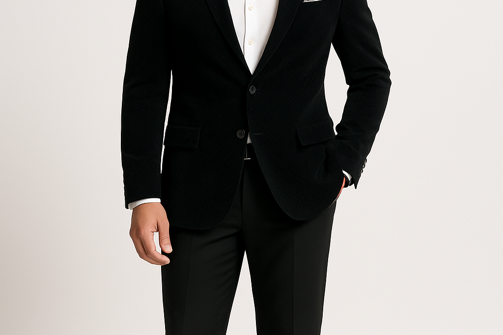 After Midnight Mens Suede Velvet Smoker's Tuxedo Loafer — AI Model Photo