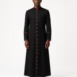 MENZ Clergy Robe Cassock Vestment for Pastor Black/Red — AI Model Photo
