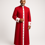 MENZ Clergy Robe Cassock for Pastor, Preacher Red/White — AI Model Photo