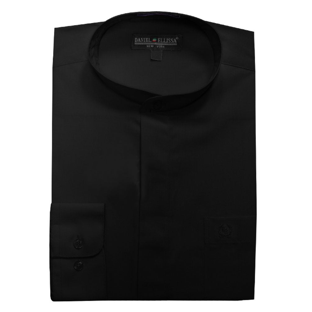 black collarless dress shirt Daniel Ellissa Banded Nehru Collarless Dress Shirt